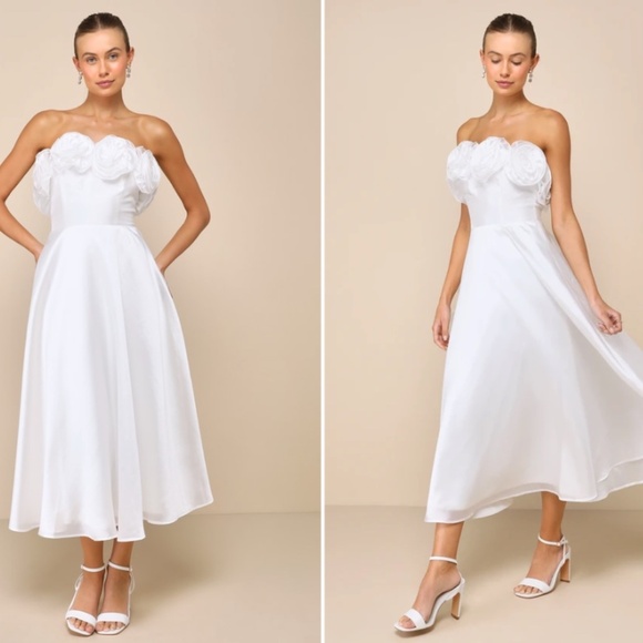 LULUS Elegant Bridal Bachelorette Engagement Bridal Shower Floral Strapless Mid - Picture 7 of 7